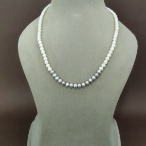 EVAARAZ Premium White–Silver Pearl Necklace