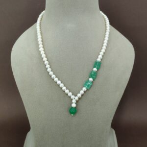 EVAARAZ Premium Pearl Necklace with Emerald Green Beads