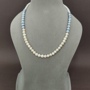 EVAARAZ Blue & Cream Freshwater Pearl Necklace