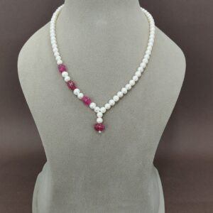EVAARAZ Premium Pink Stone & Freshwater Pearl Necklace