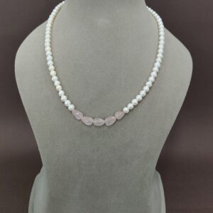 EVAARAZ Pearl Necklace with Soft Pink Gemstones – Elegant Gift