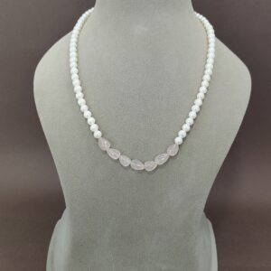 EVAARAZ White Freshwater Pearl Necklace with Pink Beads