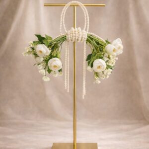 Ivory rose pearl bow bouquet with cascading pearl strands