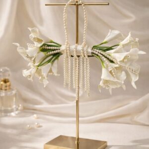 White calla pearl handle bouquet with cascading pearl strands