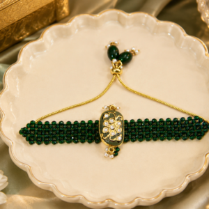Green Kundan Designer Rakhi