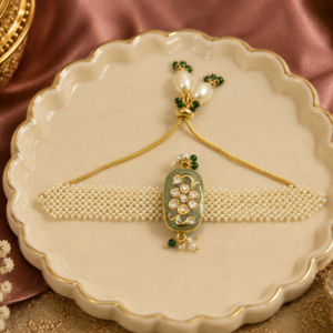 Cream Kundan Floral Rakhi