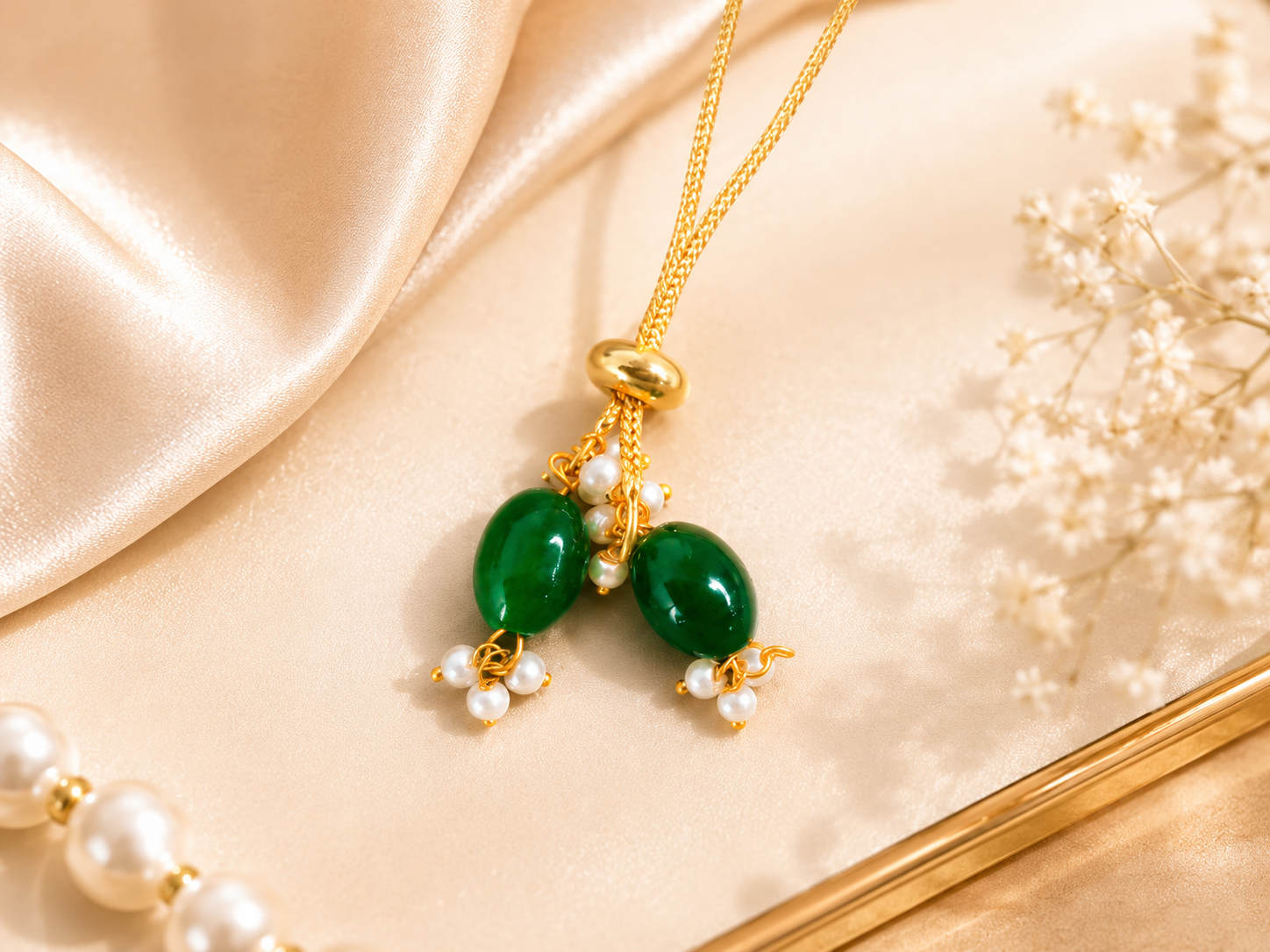 Handmade green beaded designer rakhi featuring colorful paisley artwork, kundan stones and traditional handcrafted detailing.